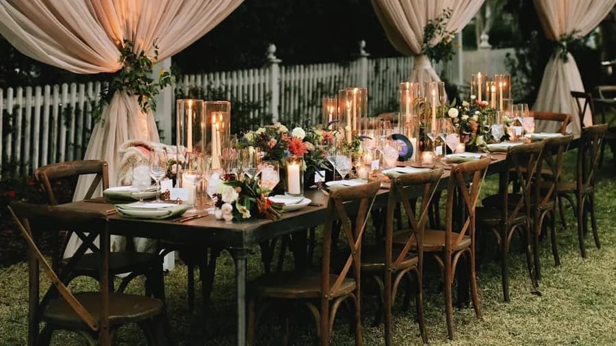 Backyard party setup with polished outdoor entertaining